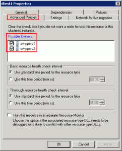 Failover Cluster Manager R2 Advanced Policies Step 2