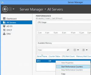 Start Performance Counters in Server Manager
