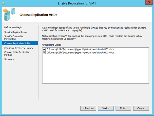 Screenshot of choosing replication VHDs