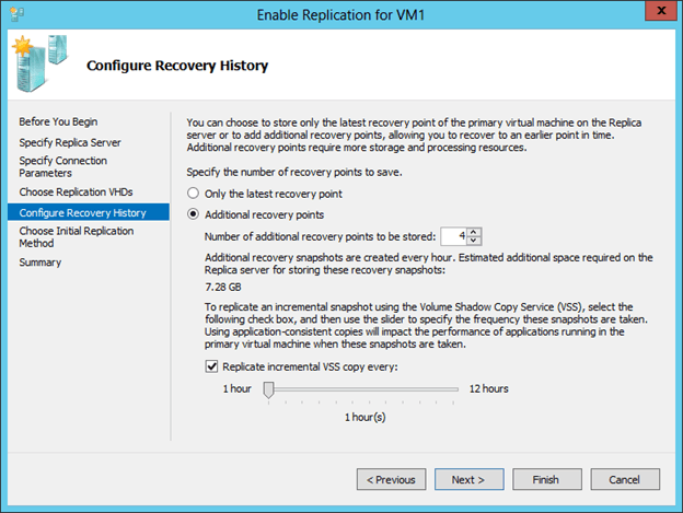 Screenshot of configure recovery history