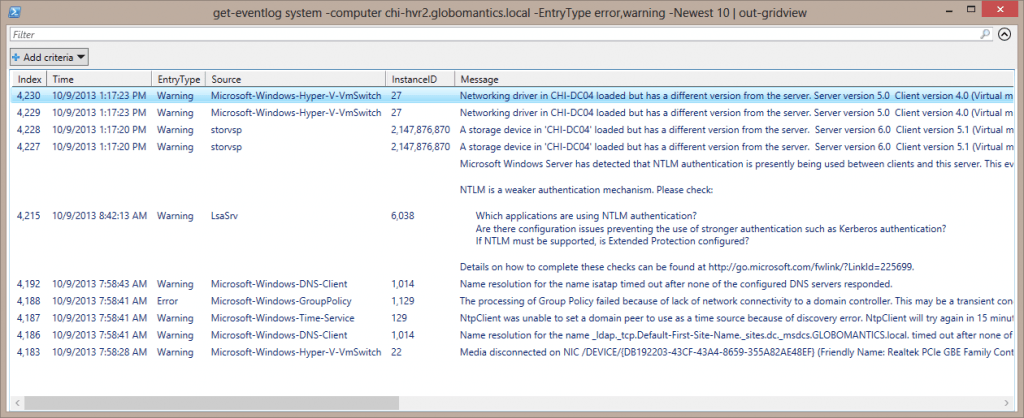 get eventlog system view