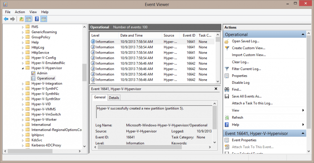 Viewing admin and operational logs in the hyper-v event viewer