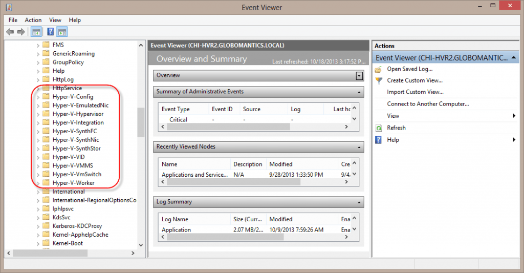 The Hyper-V event viewer