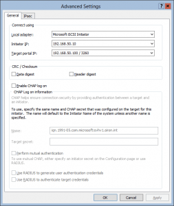 iSCSI Advanced Settings