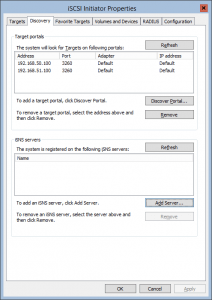 iSCSI Initiator Discovery Tab