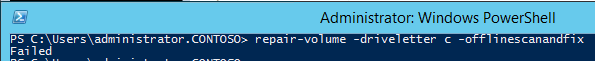 repair-volume -offlinescanandfix failed msg