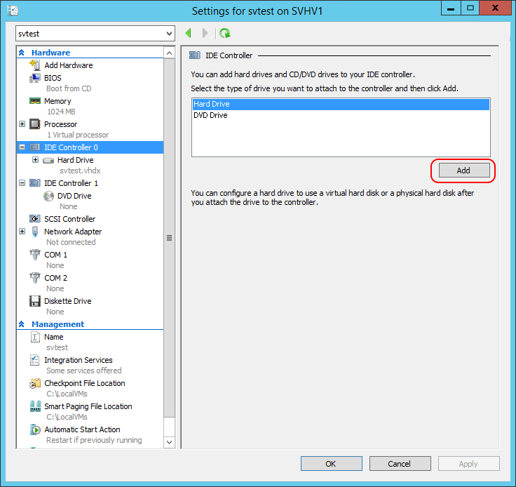 Add VHD on IDE