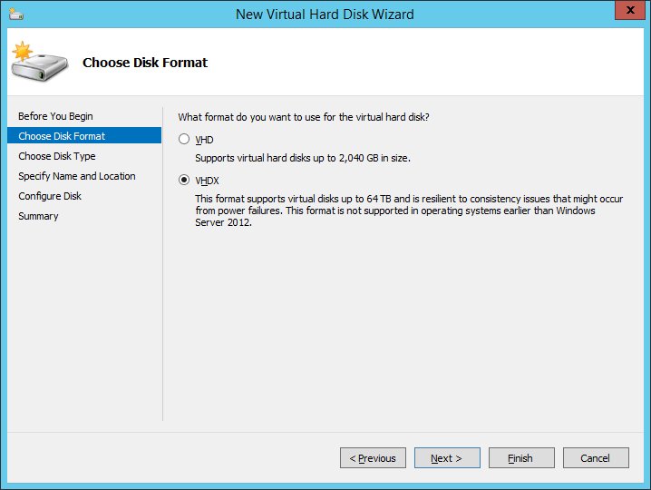 New VHD Wizard: Version Select