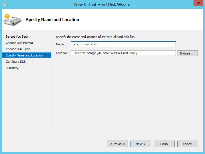 New VHD Wizard: Select Destination