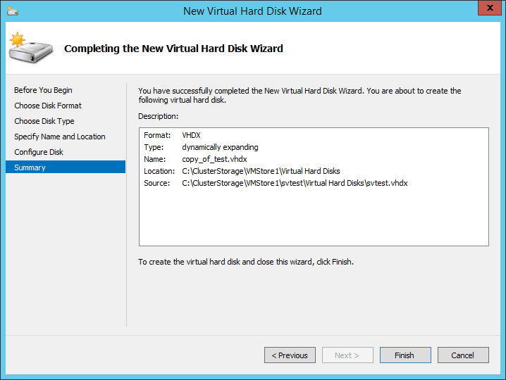 New VHD Wizard: Confirmation