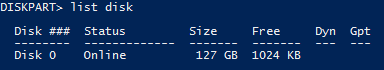 DISKPART list disk