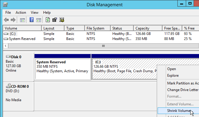 Shrink Volume in Disk Management