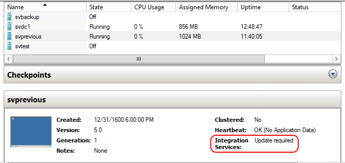 Hyper-V Manager Integration Services Report