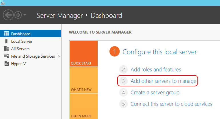 Adding other hosts in Server Manager