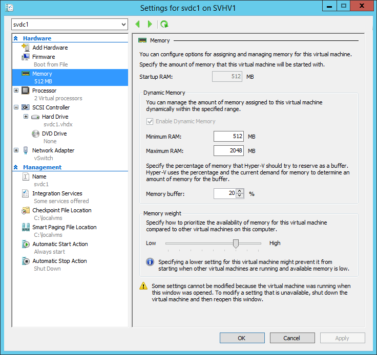 Dynamic Memory Configuration