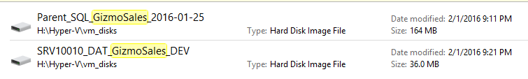 The size of the parent VHDX vs the differencing disk