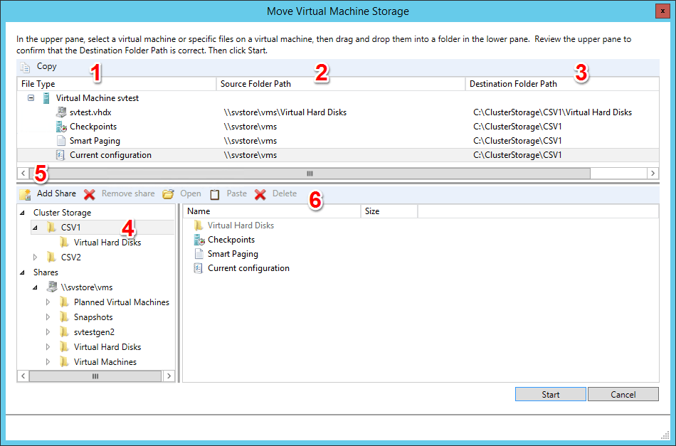 Failover Cluster Manager Storage Live Migration Window