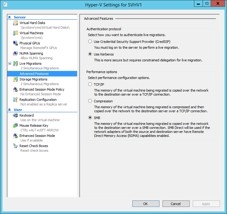 Live Migration Advanced Settings