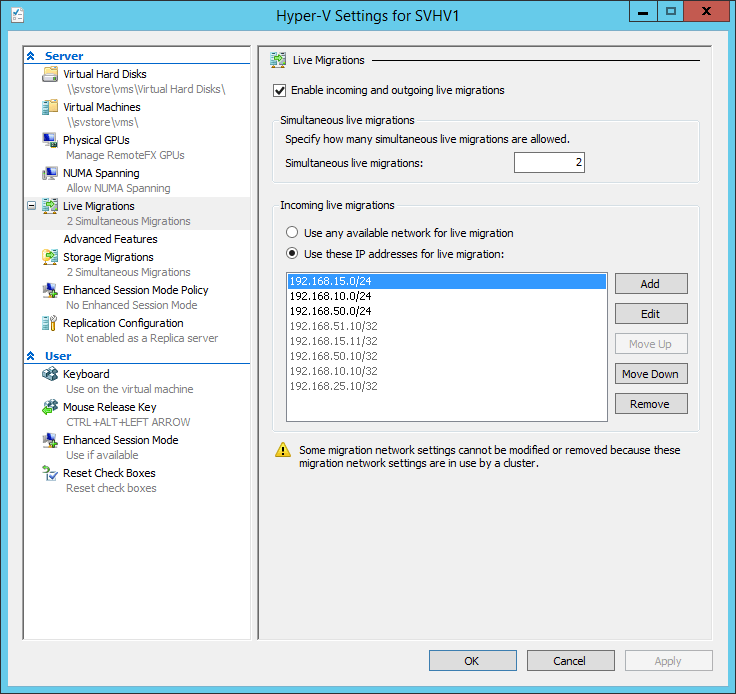 Basic Live Migration Settings