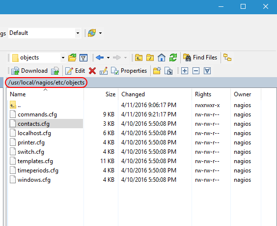 Nagios Configuration Folder in WinSCP