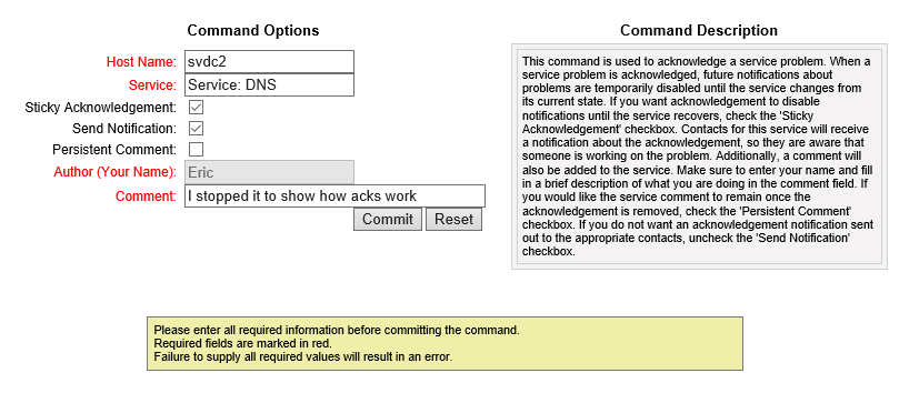 Nagios Acknowledgement