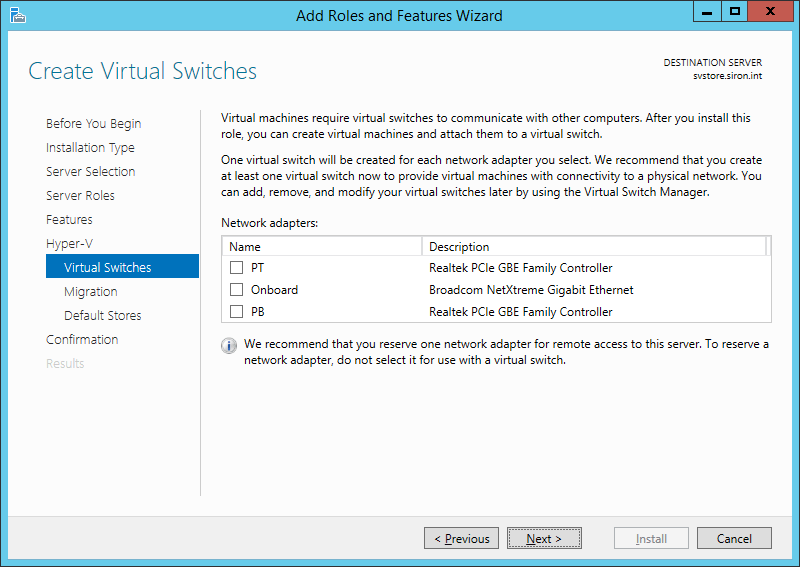 Virtual Switch in Roles Wizard