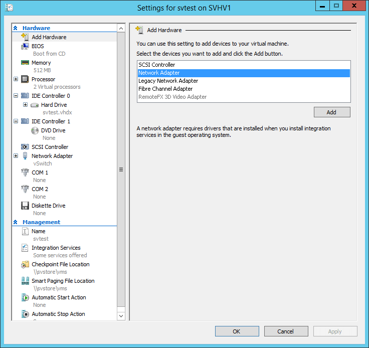 Add Virtual Network Adapter