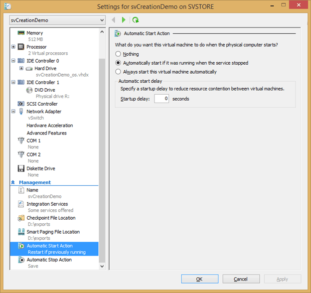 Virtual Machine settings in Hyper-V Manager explained