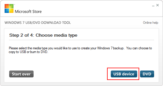 Windows USB Media Selection