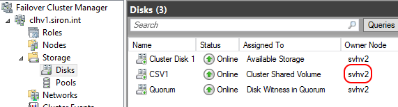 CSV Owner in Failover Cluster Manager