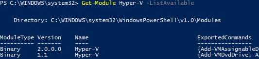 Available Hyper-V Modules