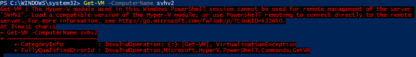 Error Using Hyper-V PS Module on Downlevel Target