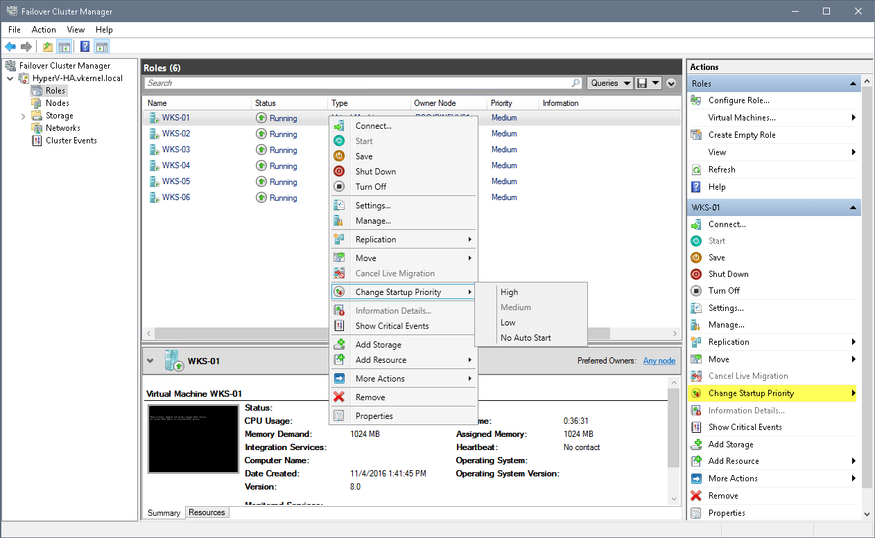 Configure Start Order Priority for Hyper-V Clustered VMs