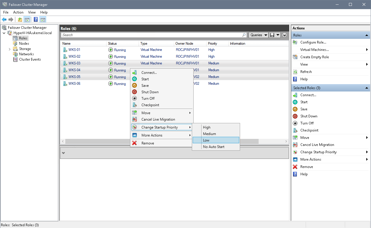 Configure Start Order Priority for Hyper-V Clustered VMs