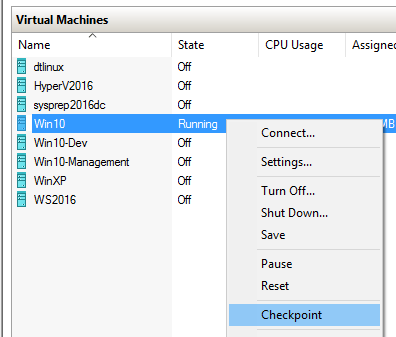 Checkpointing in Client Hyper-V