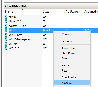 Revert Checkpoint in Client Hyper-V