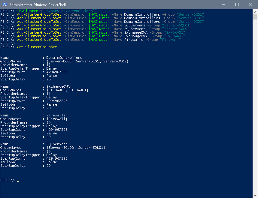 Configure Start Order Priority for Hyper-V Clustered VMs