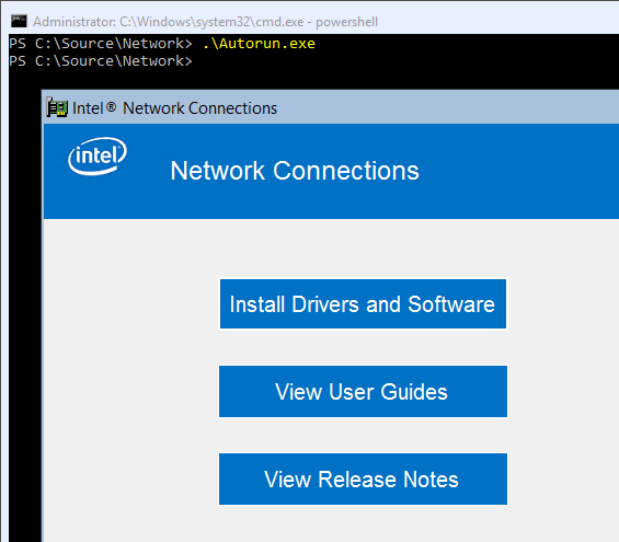 Intel Network Installer in Hyper-V Server 2016