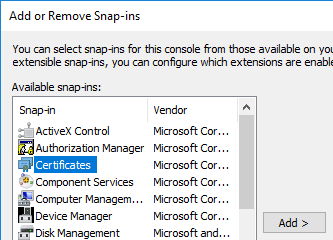 Choose Certificates Snap-in