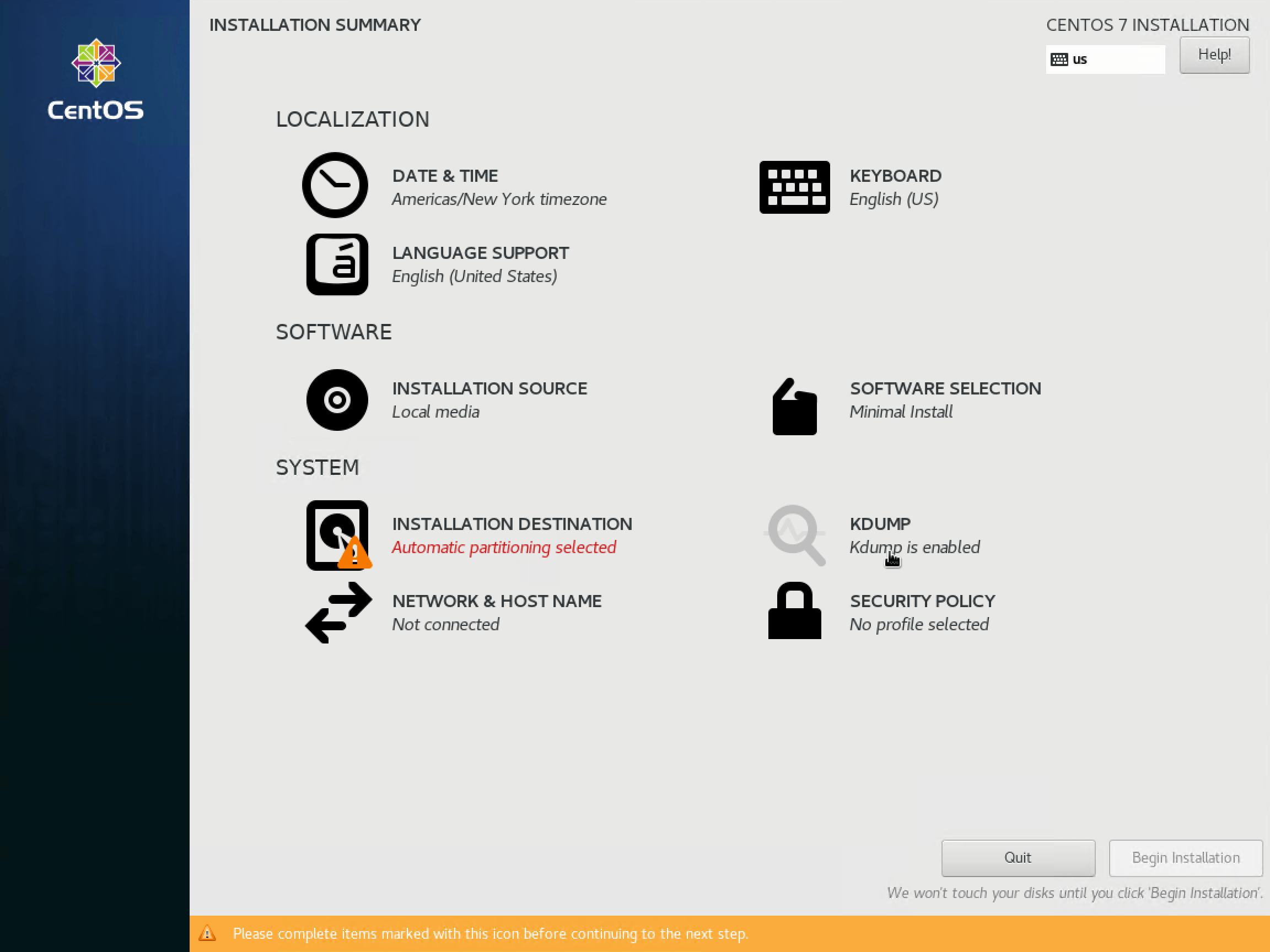 CentOS Installation Destination