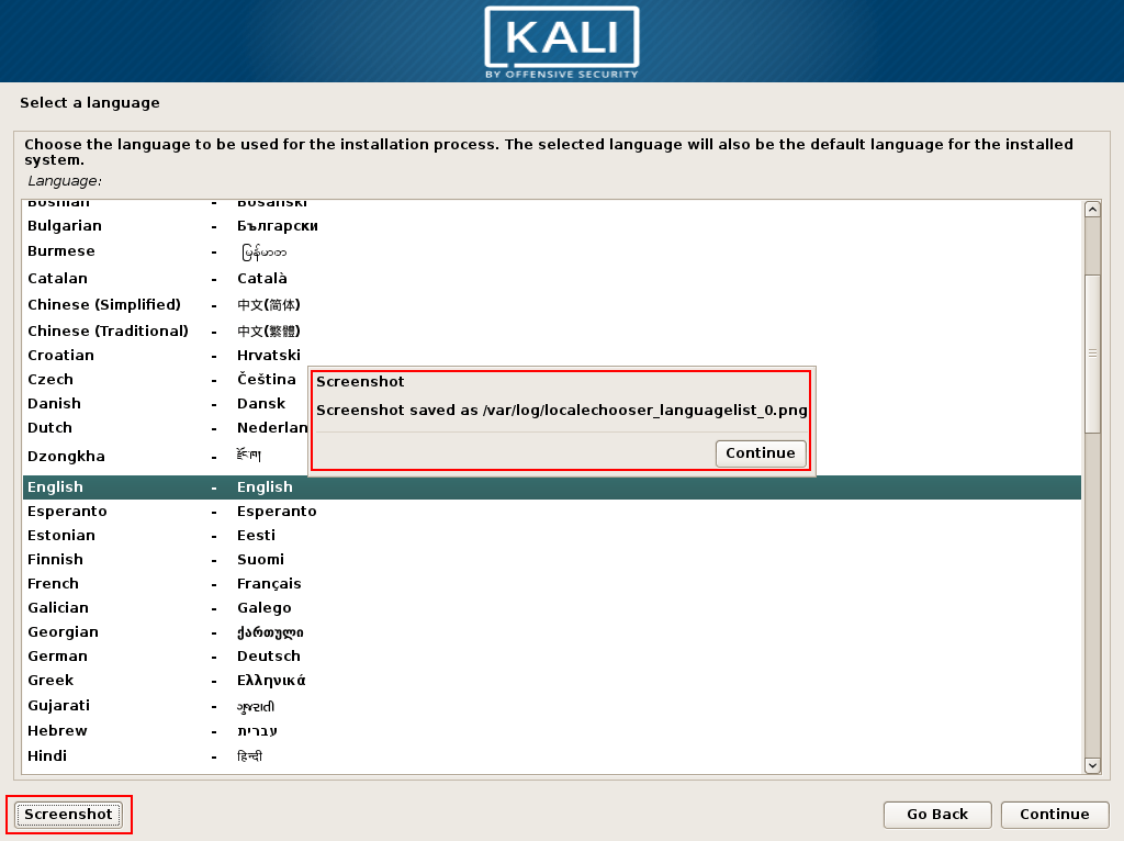 kali linux language