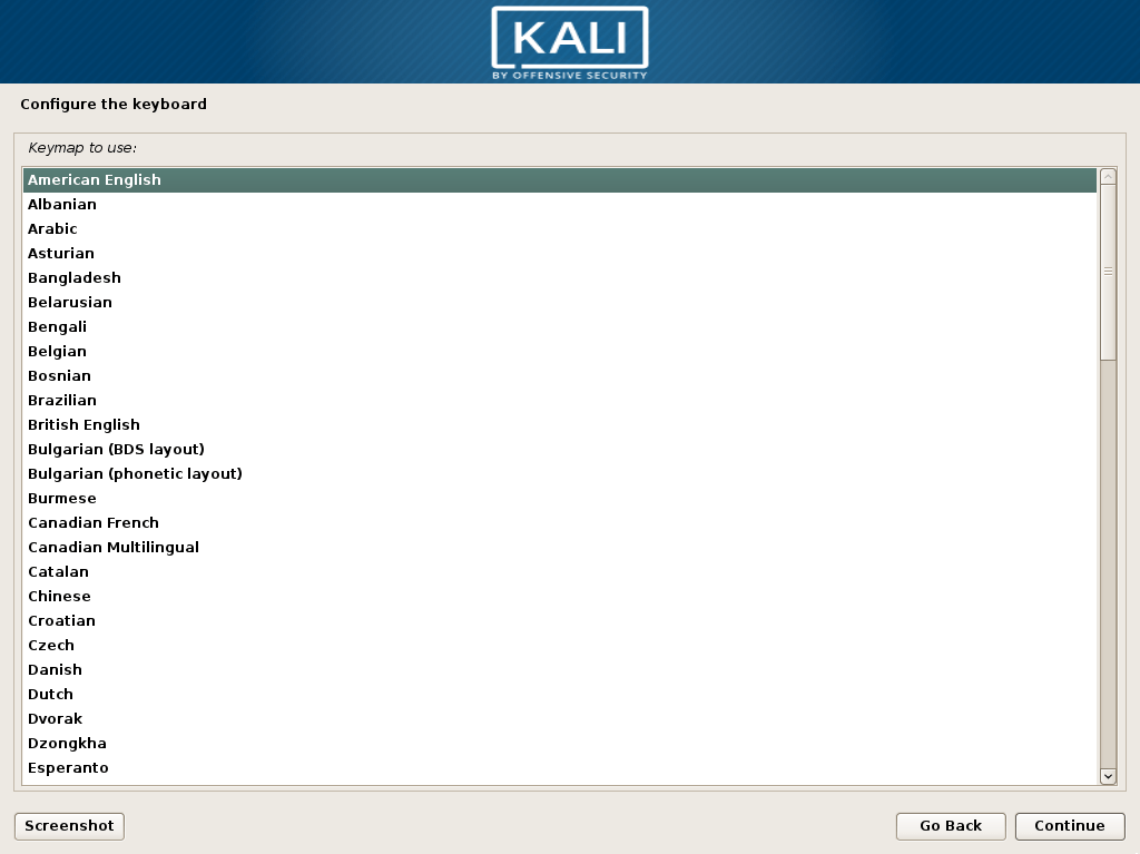 kali linux keyboard