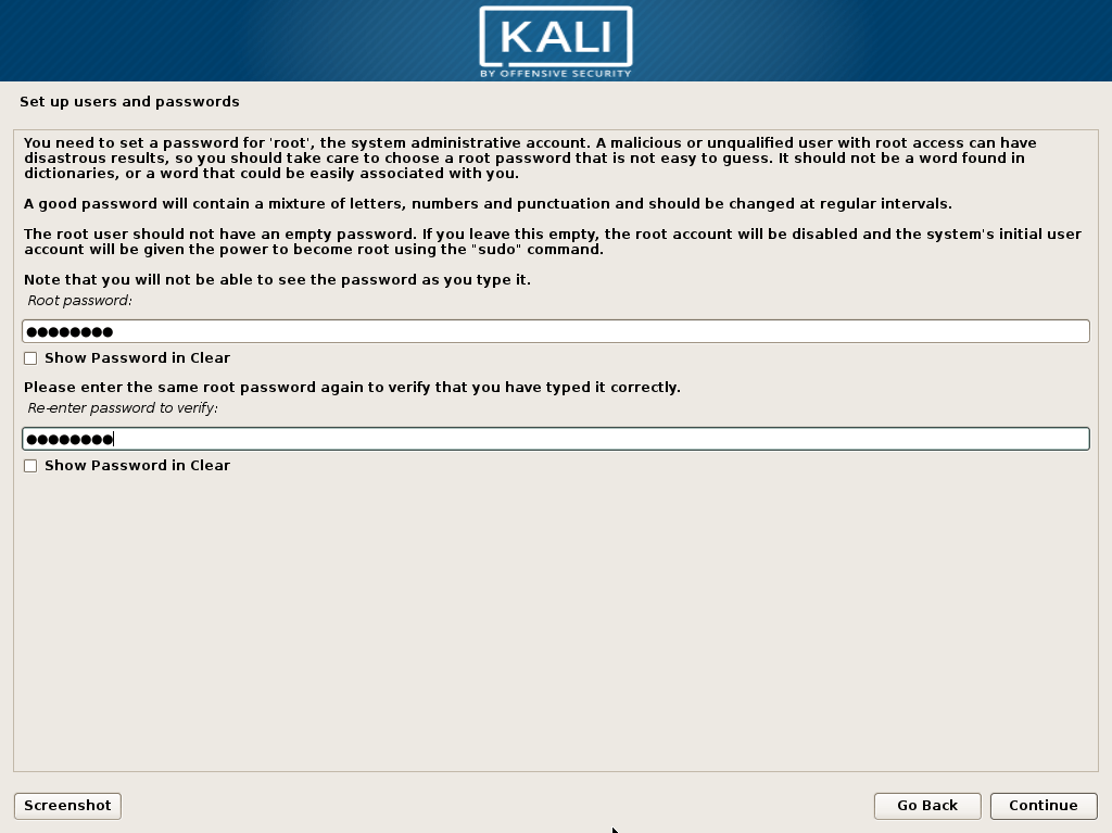 kali linux password