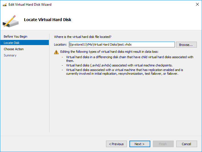 locate virtual hard disk