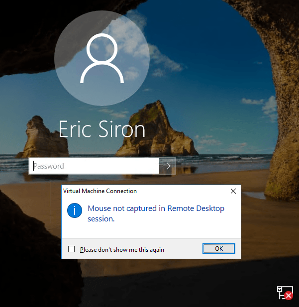virtual machine connection - mouse not captured in remote desktop session