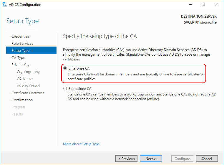 setup type AD CS Configuration