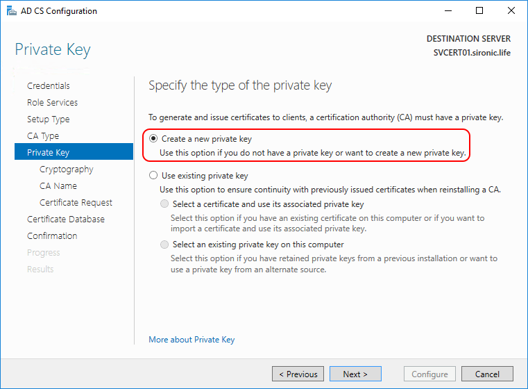 Private Key AD CS Configuration