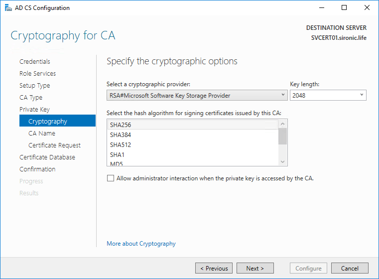 Cryptography AD CS Configuration