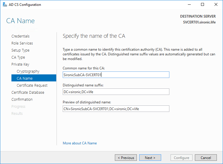 CA name AD CS Configuration