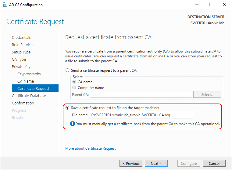 parent CA AD CS Configuration